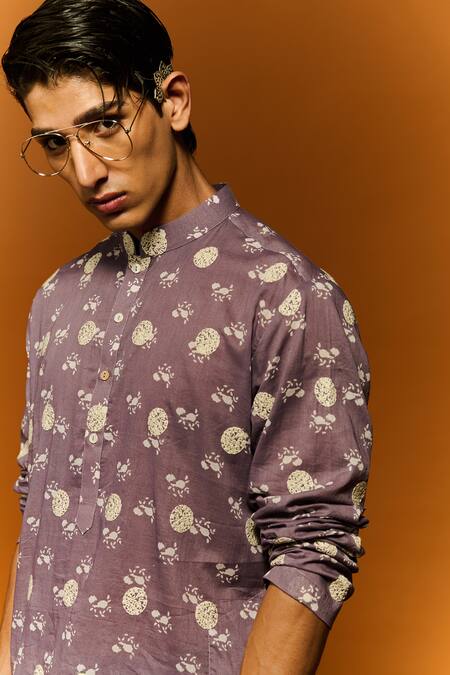 Shop Nafs Purple Cotton Embroidery Abstract Print Kurta And Pant Set Online at Aza Fashions Shop_Nafs_Purple Cotton Embroidery Abstract Print Kurta And Pant Set_Online_at_Aza_Fashions