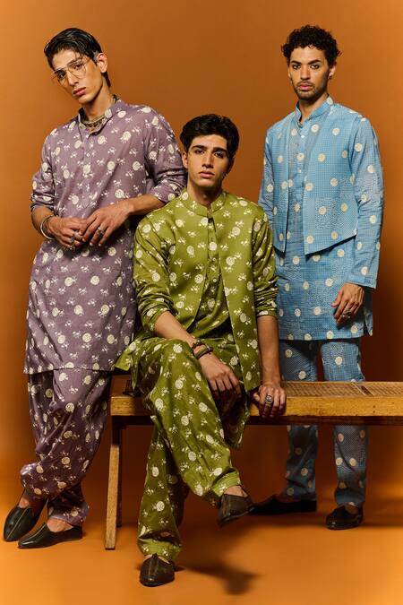 Nafs Purple Cotton Embroidery Abstract Print Kurta And Pant Set at Aza Fashions Nafs_Purple Cotton Embroidery Abstract Print Kurta And Pant Set_at_Aza_Fashions