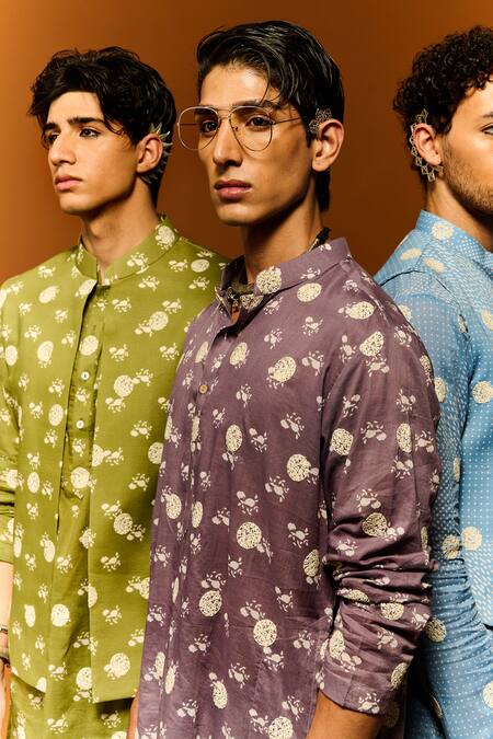 Buy Nafs Purple Cotton Embroidery Abstract Print Kurta And Pant Set Buy_Nafs_Purple Cotton Embroidery Abstract Print Kurta And Pant Set