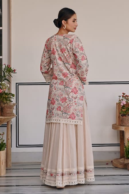 Karaj Jaipur Floral Blossom Print Kurta Lehenga Set 