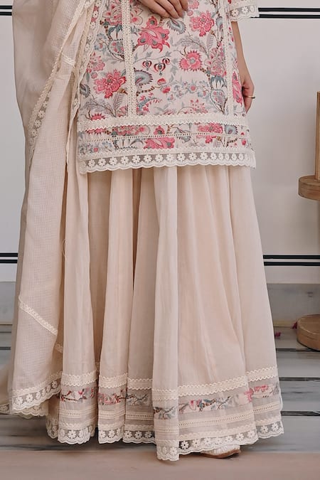 Shop Karaj Jaipur Multi Color Kota Doria, Muslin Floral Blossom Print Kurta Lehenga Set Online at Aza Fashions Shop_Karaj Jaipur_Multi Color Kota Doria, Muslin Floral Blossom Print Kurta Lehenga Set _Online_at_Aza_Fashions
