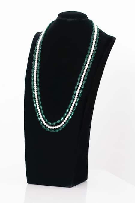 Seirra Thakur Green Semi Precious Stone Three-layered And Pearl Maala 