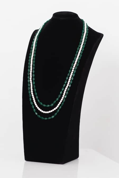 Seirra Thakur Green Semi Precious Stone Three-layered And Pearl Maala 