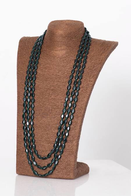 Shop_Seirra Thakur_Green Semi Precious Stone Three-layered Maala_at_Aza_Fashions