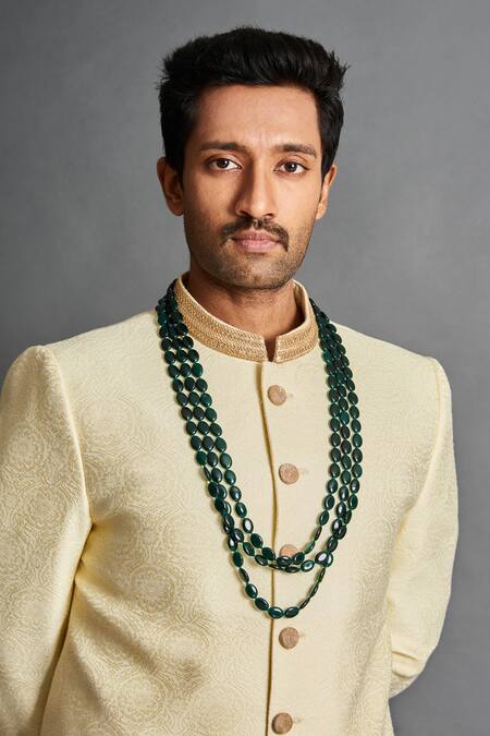 Seirra Thakur_Green Semi Precious Stone Three-layered Maala_Online_at_Aza_Fashions