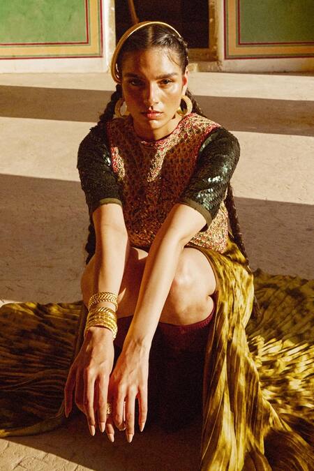 Radhika Agrawal Jewels_Gold Plated Stones Moonlight Crystal Hoops _Online_at_Aza_Fashions