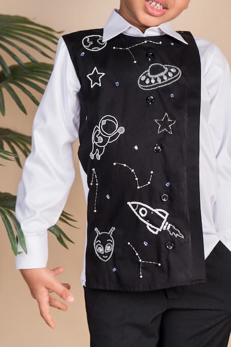 Toplove_Black Cotton Embroidery Celestial Full Sleeves Shirt _Online_at_Aza_Fashions