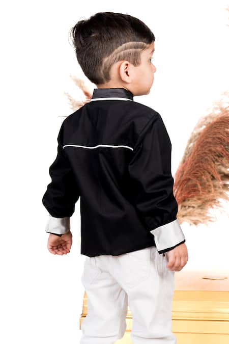 Shop Toplove Black Cotton Sequins Born To Shine Embroidered Shirt at Aza Fashions Shop_Toplove_Black Cotton Sequins Born To Shine Embroidered Shirt _at_Aza_Fashions