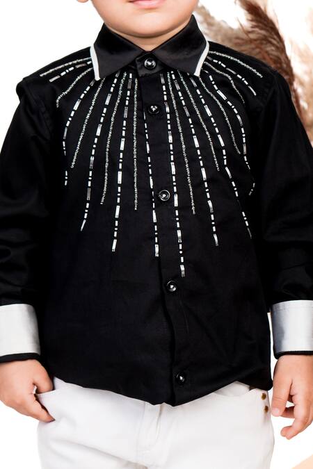 Toplove Black Cotton Sequins Born To Shine Embroidered Shirt Online at Aza Fashions Toplove_Black Cotton Sequins Born To Shine Embroidered Shirt _Online_at_Aza_Fashions