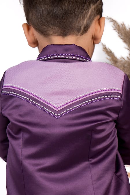 Shop_Toplove_Purple Satin, Cotton Cut Work Cutdana Embroidered Blazer Set _at_Aza_Fashions