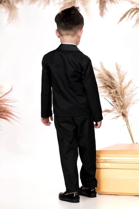 Shop Toplove Black Satin, Cotton Lapel Blazer Pant Set at Aza Fashions Shop_Toplove_Black Satin, Cotton Lapel Blazer Pant Set _at_Aza_Fashions