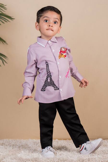 Toplove_Purple Cotton Embroidery Parisian Elegance Shirt _Online_at_Aza_Fashions