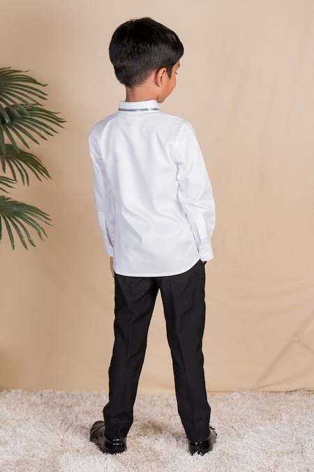 Shop Toplove White Cotton Silver Edge Shirt at Aza Fashions Shop_Toplove_White Cotton Silver Edge Shirt _at_Aza_Fashions