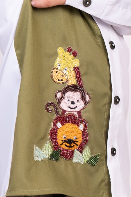 Toplove_White Cotton Sequins, Crystals, Beads Jungle Party Casual Lapel Shirt _Online_at_Aza_Fashions