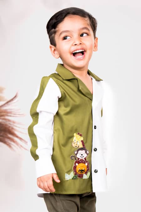 Buy_Toplove_White Cotton Sequins, Crystals, Beads Jungle Party Casual Lapel Shirt _Online_at_Aza_Fashions