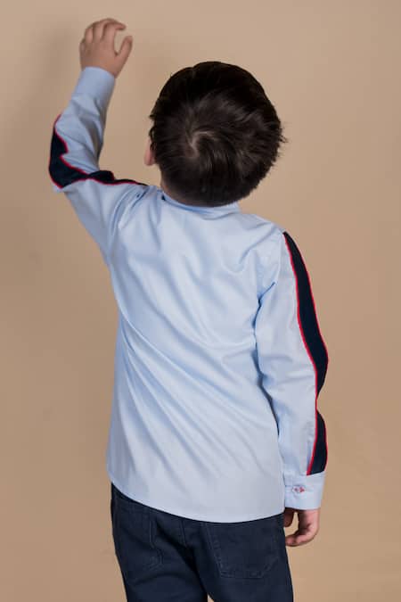 Shop Toplove Blue Cotton Sequins, Crystals, Beads Hand Embroidered Car Motif Shirt at Aza Fashions Shop_Toplove_Blue Cotton Sequins, Crystals, Beads Hand Embroidered Car Motif Shirt _at_Aza_Fashions