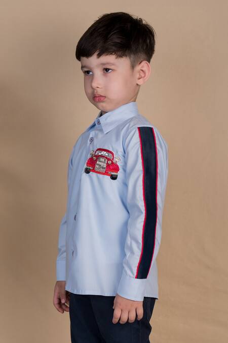 Buy Toplove Blue Cotton Sequins, Crystals, Beads Hand Embroidered Car Motif Shirt Online at Aza Fashions Buy_Toplove_Blue Cotton Sequins, Crystals, Beads Hand Embroidered Car Motif Shirt _Online_at_Aza_Fashions