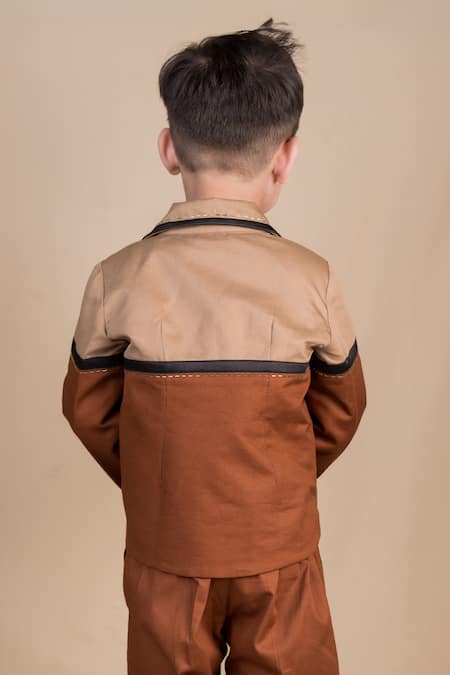 Shop Toplove Brown Cotton Cut Work Hand Embroidered Blazer Pant Set at Aza Fashions Shop_Toplove_Brown Cotton Cut Work Hand Embroidered Blazer Pant Set _at_Aza_Fashions