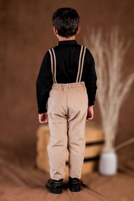 Shop Toplove Black Cotton, Corduroy Sandy Serenity Suspender Pant Set at Aza Fashions Shop_Toplove_Black Cotton, Corduroy Sandy Serenity Suspender Pant Set _at_Aza_Fashions