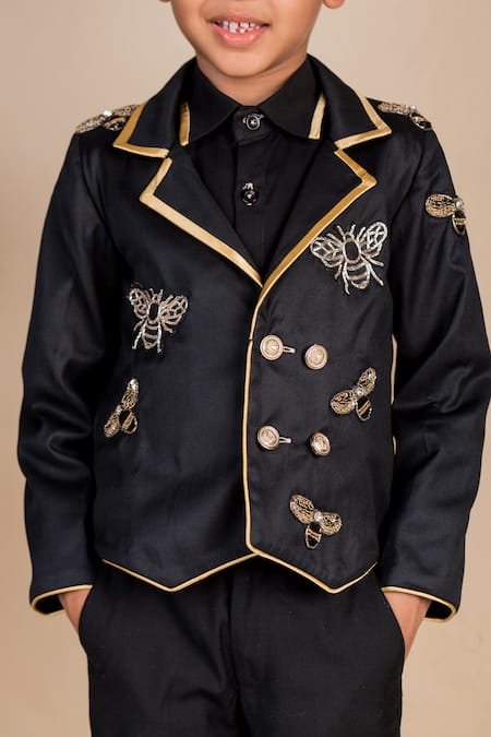 Toplove Black Cotton, Suede Sequins, Beads, Crystals Hand Embroidered Blazer Pant Set Online at Aza Fashions Toplove_Black Cotton, Suede Sequins, Beads, Crystals Hand Embroidered Blazer Pant Set _Online_at_Aza_Fashions