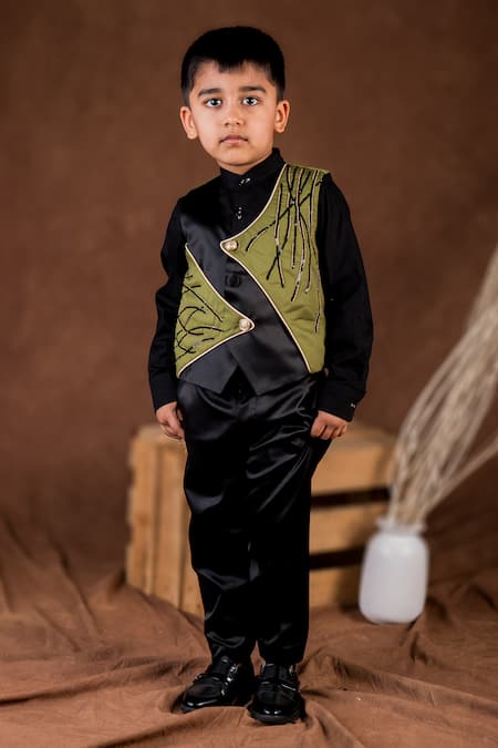 Toplove Black Cotton, Satin Embroidery, Sequins, Crystals, Beads Moss Waistcoat Pant Set Online at Aza Fashions Toplove_Black Cotton, Satin Embroidery, Sequins, Crystals, Beads Moss Waistcoat Pant Set _Online_at_Aza_Fashions