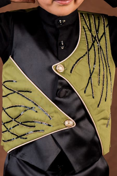 Buy Toplove Black Cotton, Satin Embroidery, Sequins, Crystals, Beads Moss Waistcoat Pant Set Online at Aza Fashions Buy_Toplove_Black Cotton, Satin Embroidery, Sequins, Crystals, Beads Moss Waistcoat Pant Set _Online_at_Aza_Fashions