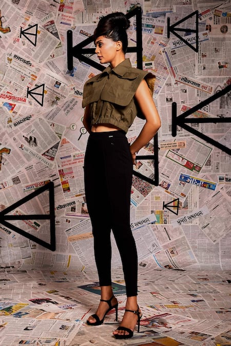 Shop_Echke_Green Cotton Collared Plain Overlap Panel Top _Online_at_Aza_Fashions