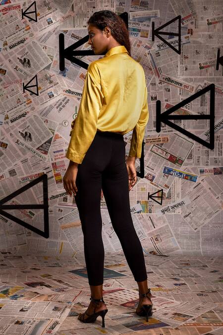 Shop_Echke_Yellow Satin Collared Plain Draped Top _at_Aza_Fashions