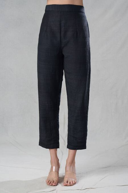 Bhusattva Black Silk Metallic Thread Round Neck Geometric Embellished Kurta And Pant Set Online at Aza Fashions Bhusattva_Black Silk Metallic Thread Round Neck Geometric Embellished Kurta And Pant Set _Online_at_Aza_Fashions