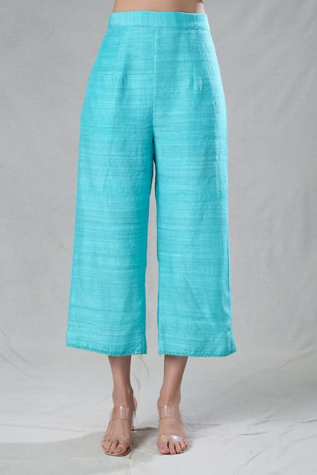 Shop_Bhusattva_Green Organic Silk Embroidery Resham V Neck Neckline Kaftan And Pant Set _Online_at_Aza_Fashions