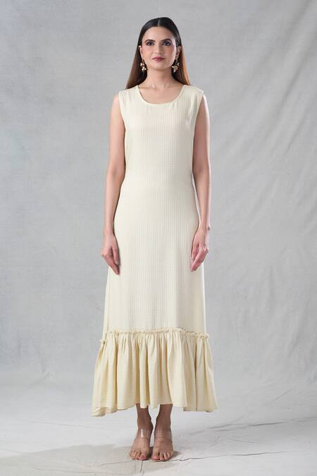 Buy Bhusattva Off White Organic Silk Embroidery Floral Dress Round Frill With Jacket Buy_Bhusattva_Off White Organic Silk Embroidery Floral Dress Round Frill With Jacket