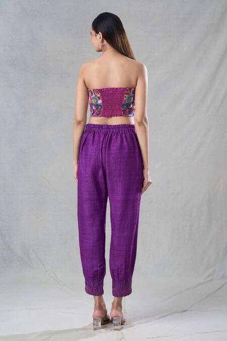 Shop_Bhusattva_Red Silk Organza Cut Work, Embroidery, Sequins, Stripe Woven Shrug Pant Set _Online_at_Aza_Fashions