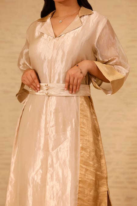 Buy Eeda Ivory Silk Tissue Lapel Collar Midi Dress Online at Aza Fashions Buy_Eeda_Ivory Silk Tissue Lapel Collar Midi Dress _Online_at_Aza_Fashions