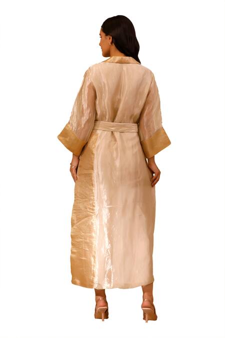 Shop Eeda Ivory Silk Tissue Lapel Collar Midi Dress Online at Aza Fashions Shop_Eeda_Ivory Silk Tissue Lapel Collar Midi Dress _Online_at_Aza_Fashions