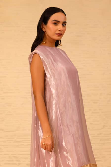 Eeda Purple Silk Tissue Crew Color Blocked Midi Dress Online at Aza Fashions Eeda_Purple Silk Tissue Crew Color Blocked Midi Dress _Online_at_Aza_Fashions