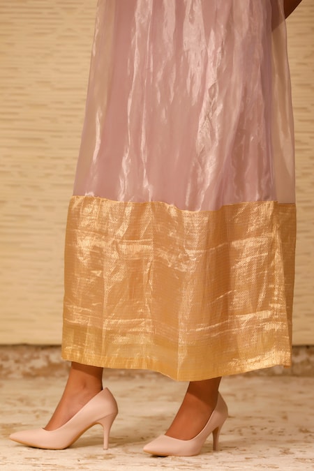 Shop Eeda Purple Silk Tissue Crew Color Blocked Midi Dress Online at Aza Fashions Shop_Eeda_Purple Silk Tissue Crew Color Blocked Midi Dress _Online_at_Aza_Fashions