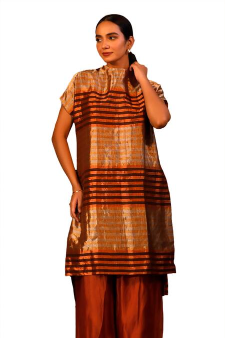 Eeda Multi Color Silk, Viscose Crew Neck Stripe Pattern Kurta And Pant Set at Aza Fashions Eeda_Multi Color Silk, Viscose Crew Neck Stripe Pattern Kurta And Pant Set _at_Aza_Fashions