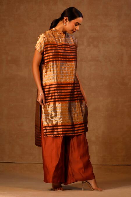 Buy Eeda Multi Color Silk, Viscose Crew Neck Stripe Pattern Kurta And Pant Set Buy_Eeda_Multi Color Silk, Viscose Crew Neck Stripe Pattern Kurta And Pant Set