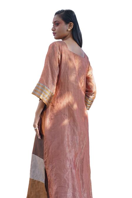 Buy Eeda Multi Color Metallic Silk Tissue Blunt V Blocked Stripe Pattern Midi Dress Online at Aza Fashions Buy_Eeda_Multi Color Metallic Silk Tissue Blunt V Blocked Stripe Pattern Midi Dress _Online_at_Aza_Fashions