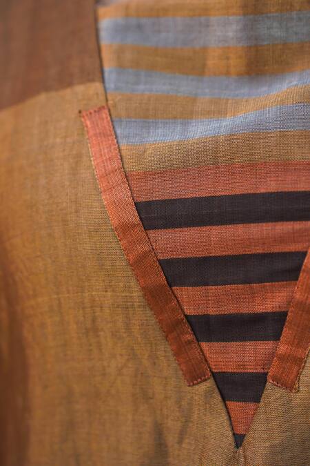 Shop Eeda Multi Color Metallic Silk Tissue Blunt V Blocked Stripe Pattern Midi Dress Online at Aza Fashions Shop_Eeda_Multi Color Metallic Silk Tissue Blunt V Blocked Stripe Pattern Midi Dress _Online_at_Aza_Fashions