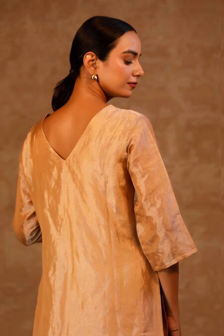 Buy Eeda Multi Color Silk, Tissue V-neck Kurta And Metallic Striped Pant Buy_Eeda_Multi Color Silk, Tissue V-neck Kurta And Metallic Striped Pant