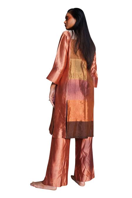 Eeda Multi Color Silk Collared Blocked Kurta And Pant Set Online at Aza Fashions Eeda_Multi Color Silk Collared Blocked Kurta And Pant Set _Online_at_Aza_Fashions