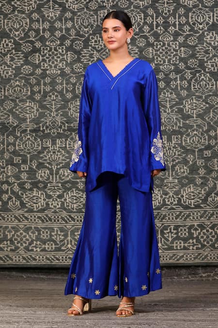 Eeda Noor Embroidered Sleeve Short Kurta & Flared Pant Set 