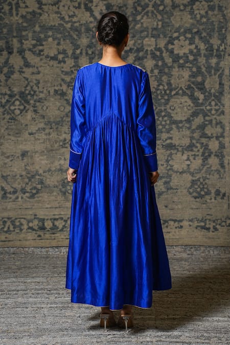 Shop_Eeda_Blue Chiffon Embroidery Split V-neck Noor Placement Anarkali _at_Aza_Fashions