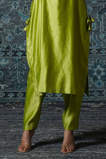 Eeda Green Chiffon, Silk Tassels, Embroidery Round Neck Noor Patch Kurta And Pant Set Online at Aza Fashions Eeda_Green Chiffon, Silk Tassels, Embroidery Round Neck Noor Patch Kurta And Pant Set _Online_at_Aza_Fashions