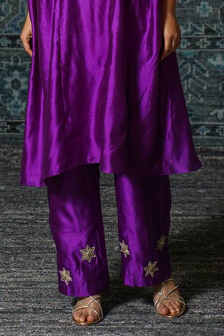 Eeda Purple Chiffon, Silk Embroidery Round Neck Noor Back Patch Kurta And Pant Set Online at Aza Fashions Eeda_Purple Chiffon, Silk Embroidery Round Neck Noor Back Patch Kurta And Pant Set _Online_at_Aza_Fashions