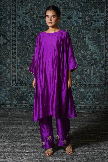 Buy Eeda Purple Chiffon, Silk Embroidery Round Neck Noor Back Patch Kurta And Pant Set Online at Aza Fashions Buy_Eeda_Purple Chiffon, Silk Embroidery Round Neck Noor Back Patch Kurta And Pant Set _Online_at_Aza_Fashions