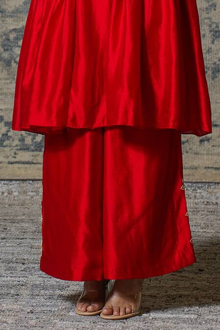 Buy Eeda Red Chiffon, Silk Zari V-neck Noor Gathered Zardosi Work Anarkali And Pant Set Online at Aza Fashions Buy_Eeda_Red Chiffon, Silk Zari V-neck Noor Gathered Zardosi Work Anarkali And Pant Set _Online_at_Aza_Fashions