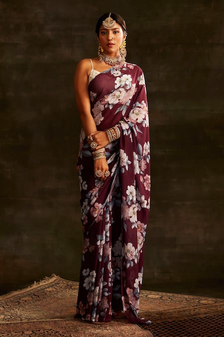 Paaprika Floral Printed Saree With Unstitched Blouse Piece 