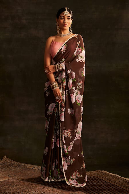 Paaprika Blossom Printed Saree With Unstitched Blouse Piece 